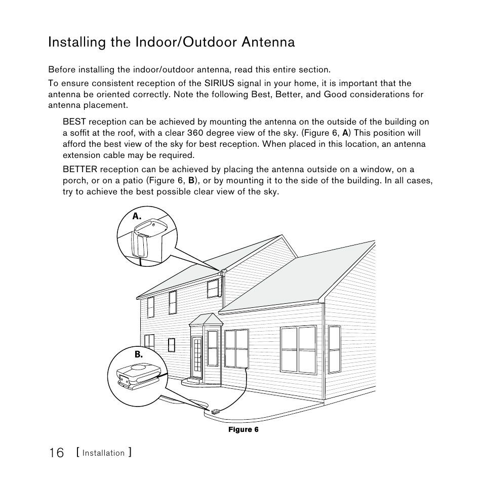 Installing the indoor/outdoor antenna | Sirius Satellite Radio SLH2 User Manual | Page 16 / 45