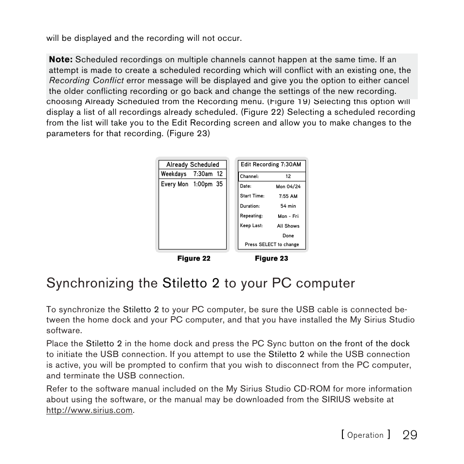 Synchronizing the stiletto 2 to your pc computer | Sirius Satellite Radio SLH2 User Manual | Page 29 / 45