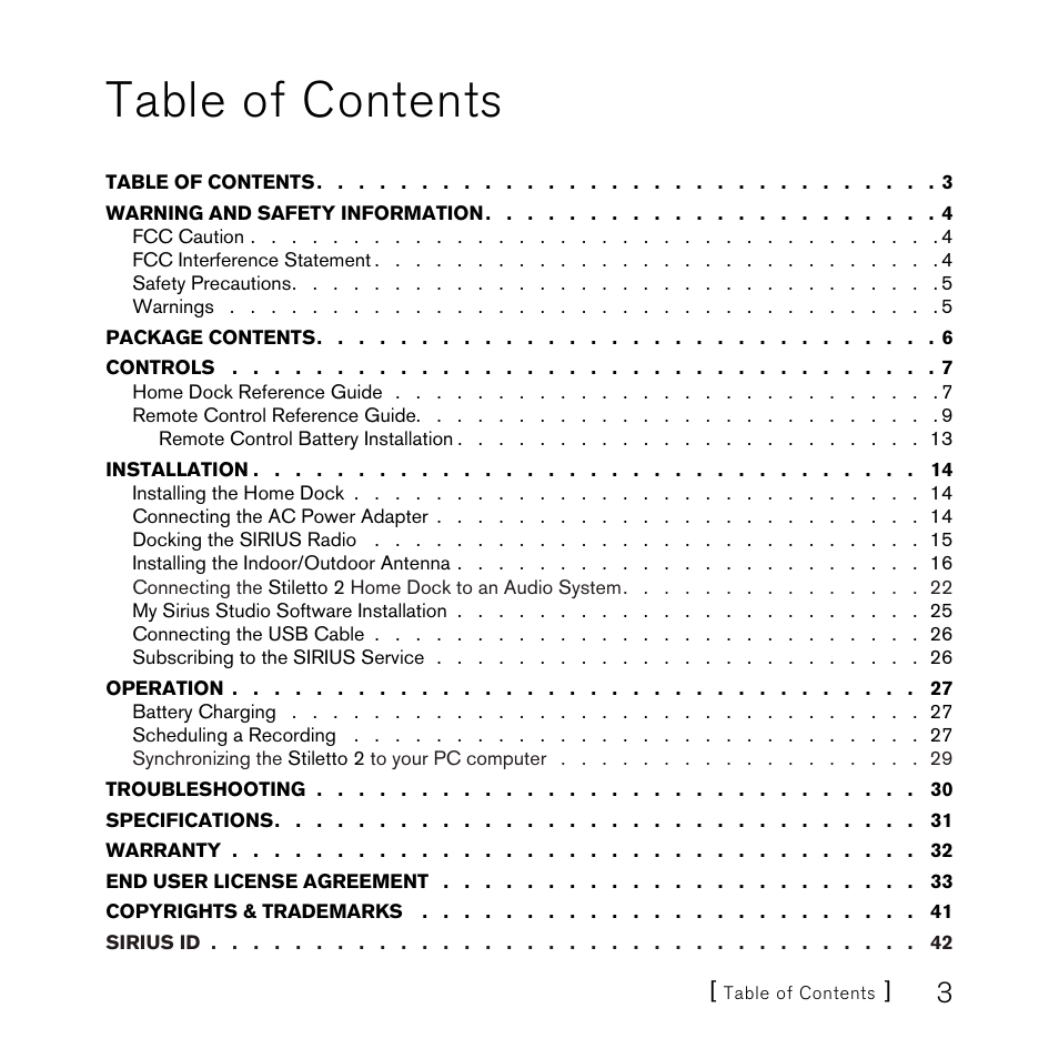 Sirius Satellite Radio SLH2 User Manual | Page 3 / 45