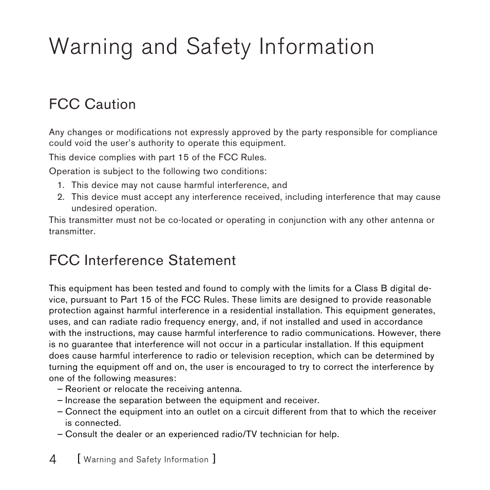 Warning and safety information, Fcc caution, Fcc interference statement | Sirius Satellite Radio SLH2 User Manual | Page 4 / 45
