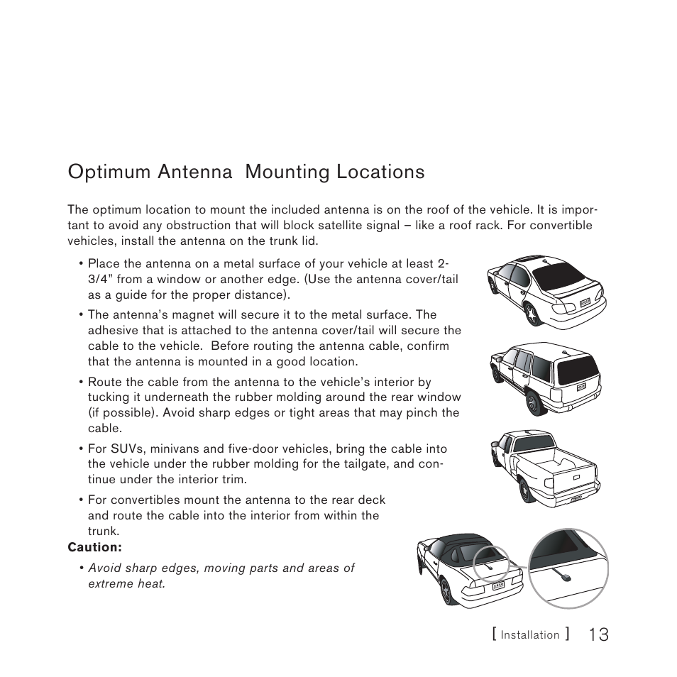 Optimum antenna mounting locations | Sirius Satellite Radio SCC1C User Manual | Page 13 / 20