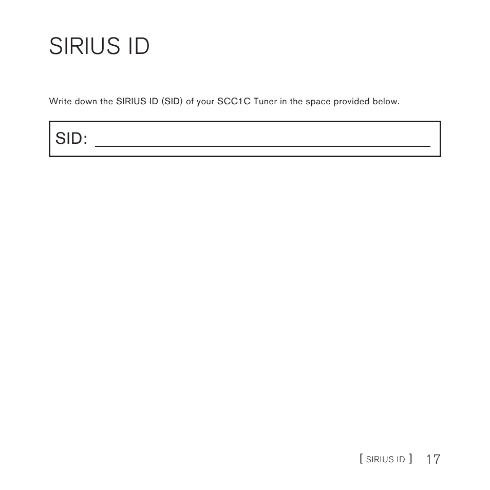 Sirius id | Sirius Satellite Radio SCC1C User Manual | Page 17 / 20