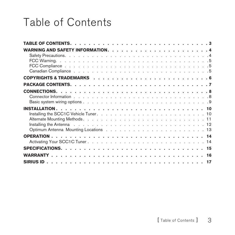 Sirius Satellite Radio SCC1C User Manual | Page 3 / 20