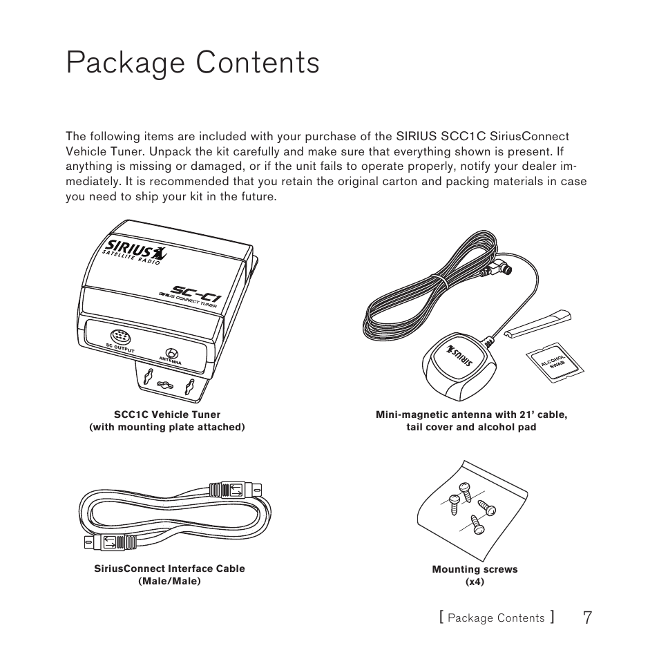 Package contents | Sirius Satellite Radio SCC1C User Manual | Page 7 / 20