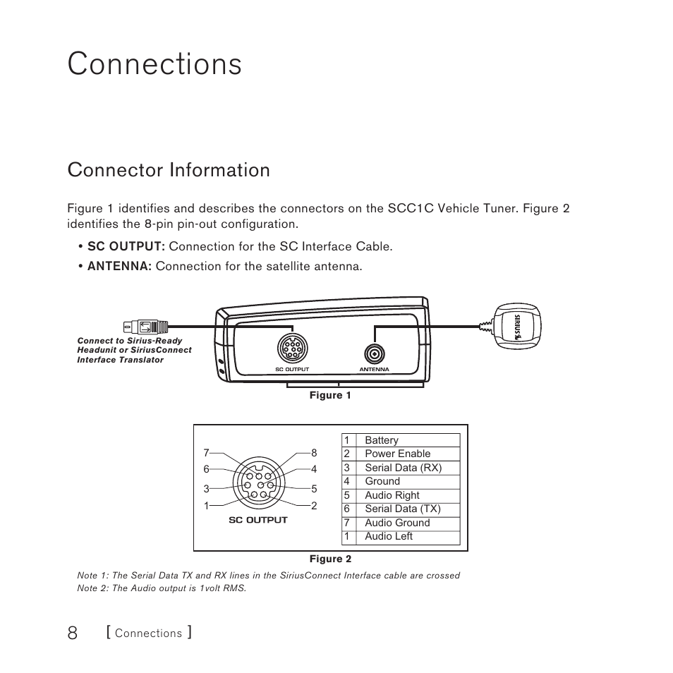 Connections, Connector information | Sirius Satellite Radio SCC1C User Manual | Page 8 / 20