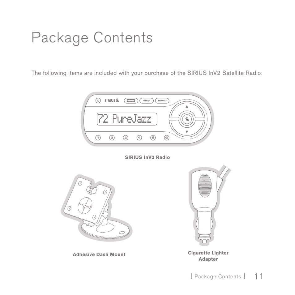 Package contents | Sirius Satellite Radio SIRIUS InV2 User Manual | Page 11 / 84