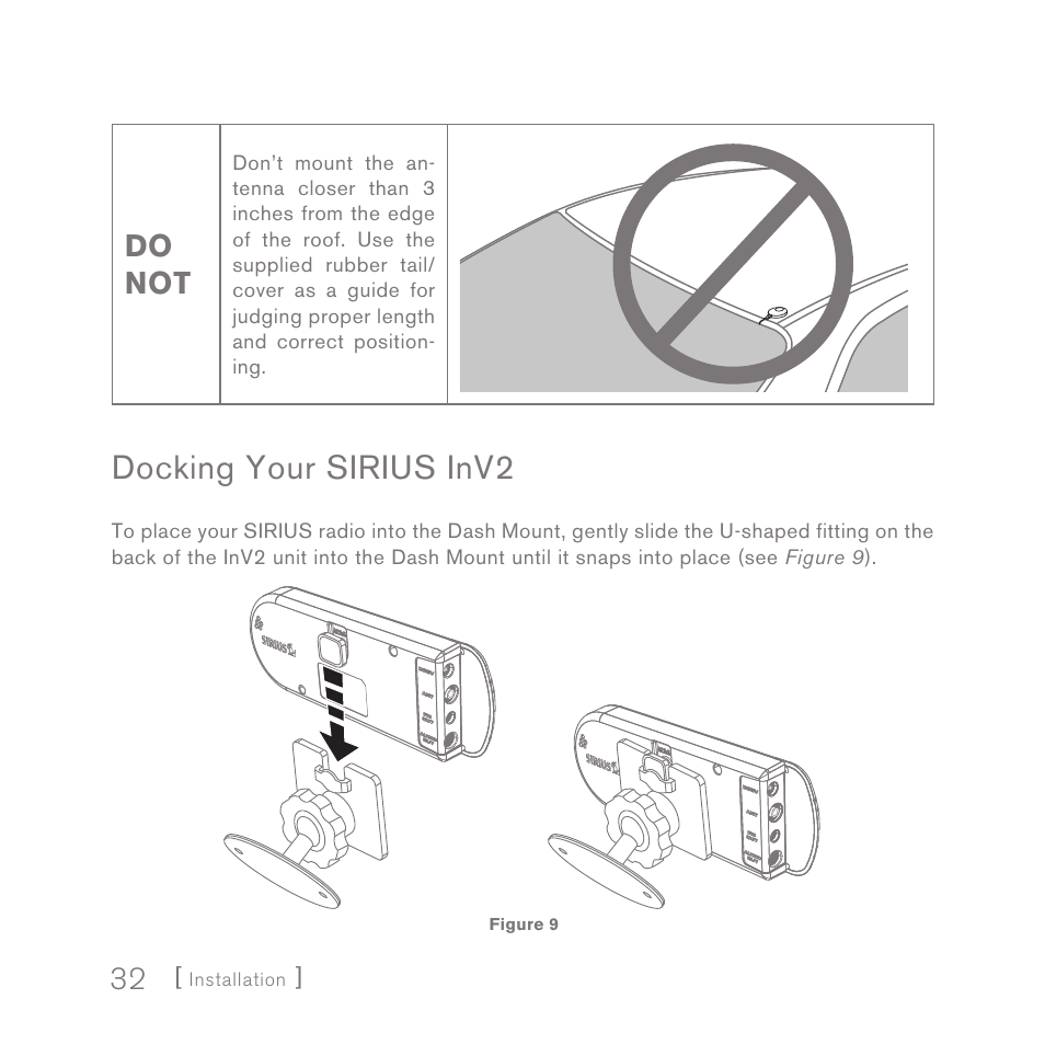 Docking your sirius inv2, Do not | Sirius Satellite Radio SIRIUS InV2 User Manual | Page 32 / 84