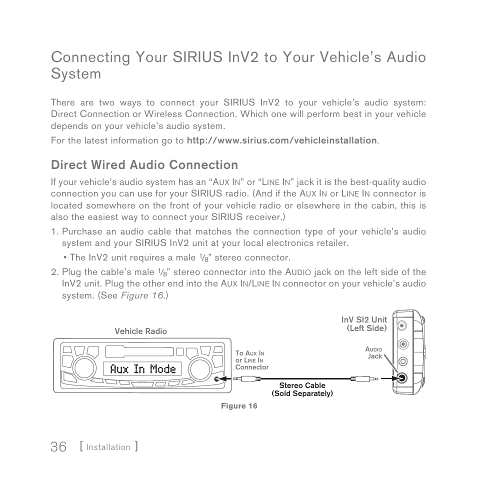 Direct wired audio connection | Sirius Satellite Radio SIRIUS InV2 User Manual | Page 36 / 84