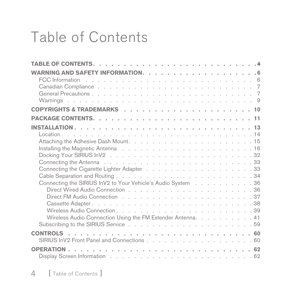 Sirius Satellite Radio SIRIUS InV2 User Manual | Page 4 / 84