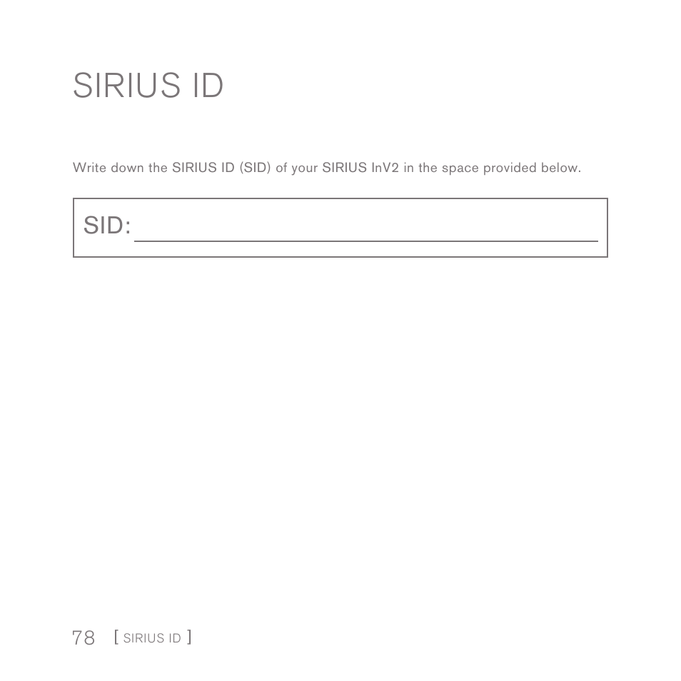 Sirius id | Sirius Satellite Radio SIRIUS InV2 User Manual | Page 78 / 84