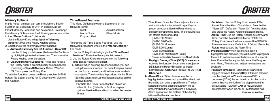 Sirius Satellite Radio Orbiter SR4000 User Manual | Page 12 / 16