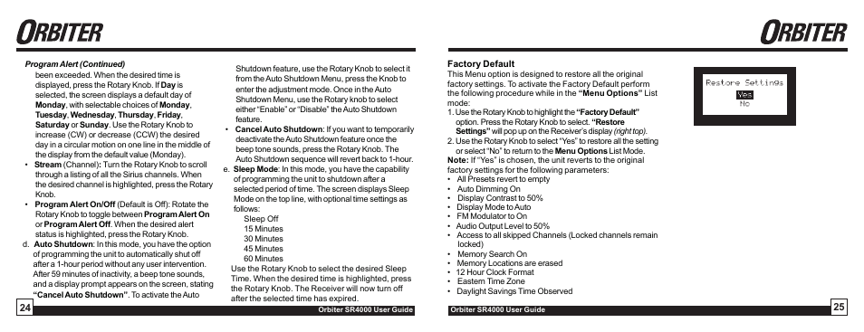 Sirius Satellite Radio Orbiter SR4000 User Manual | Page 13 / 16