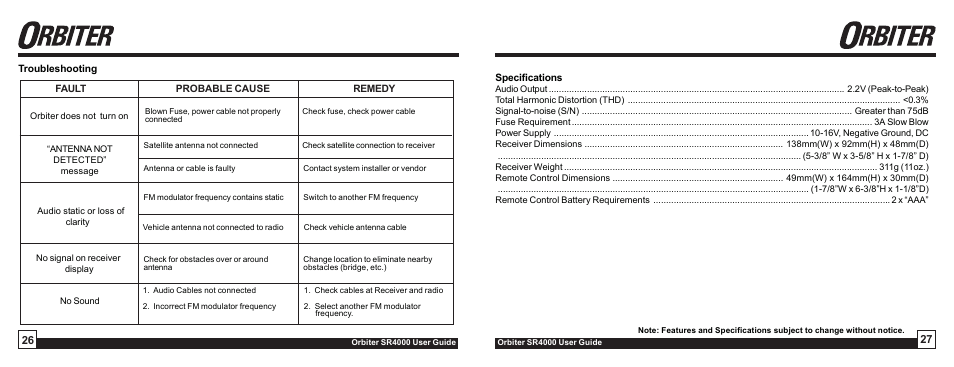 Sirius Satellite Radio Orbiter SR4000 User Manual | Page 14 / 16
