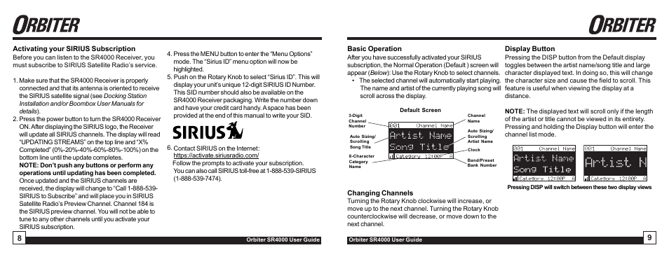 Sirius Satellite Radio Orbiter SR4000 User Manual | Page 5 / 16