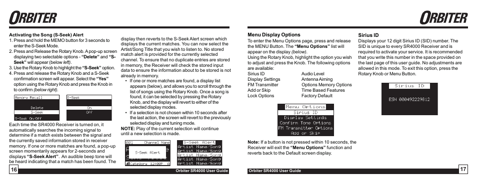 Sirius Satellite Radio Orbiter SR4000 User Manual | Page 9 / 16