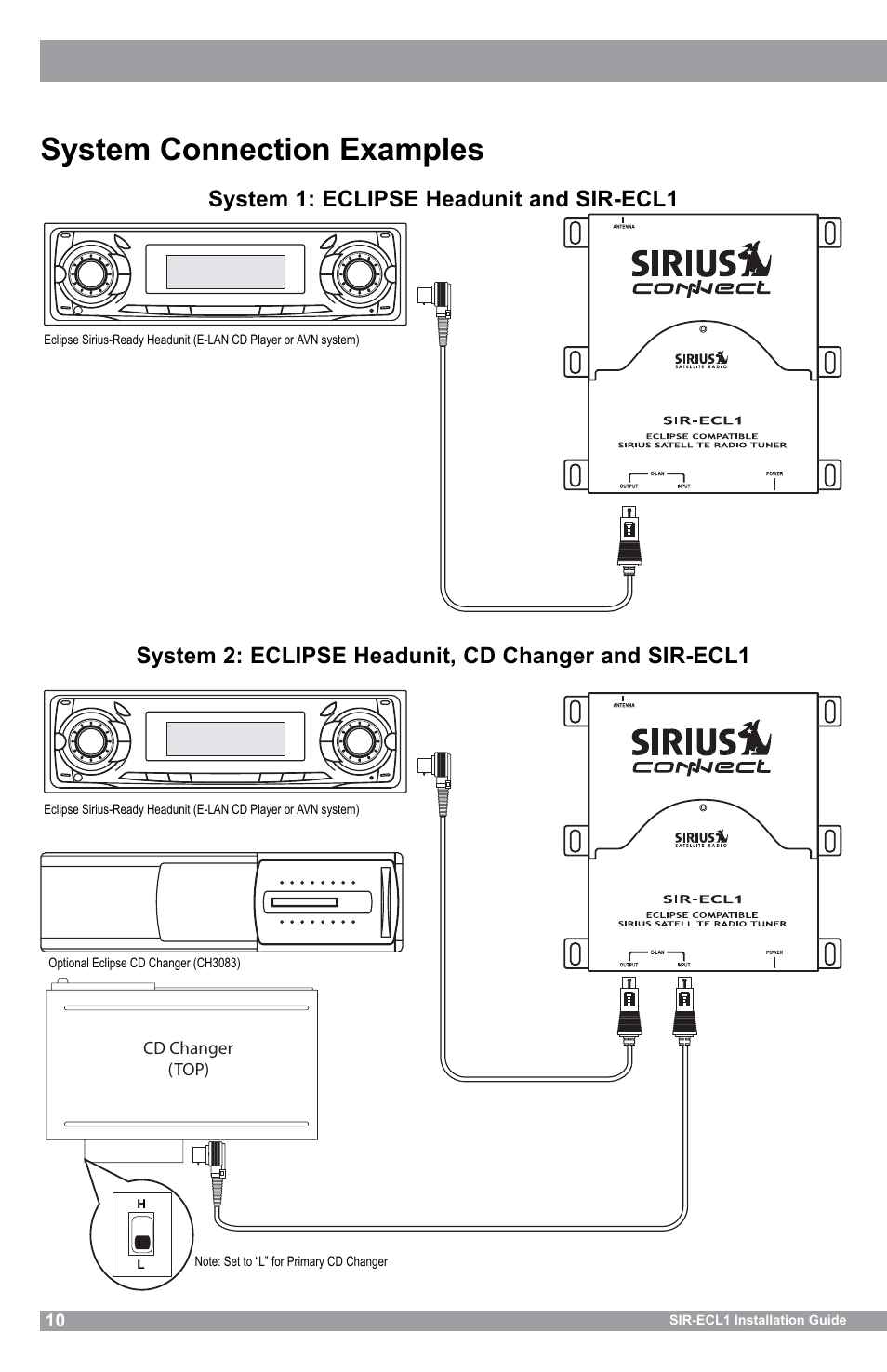 System connection examples | Sirius Satellite Radio SIR-ECL1 User Manual | Page 10 / 16