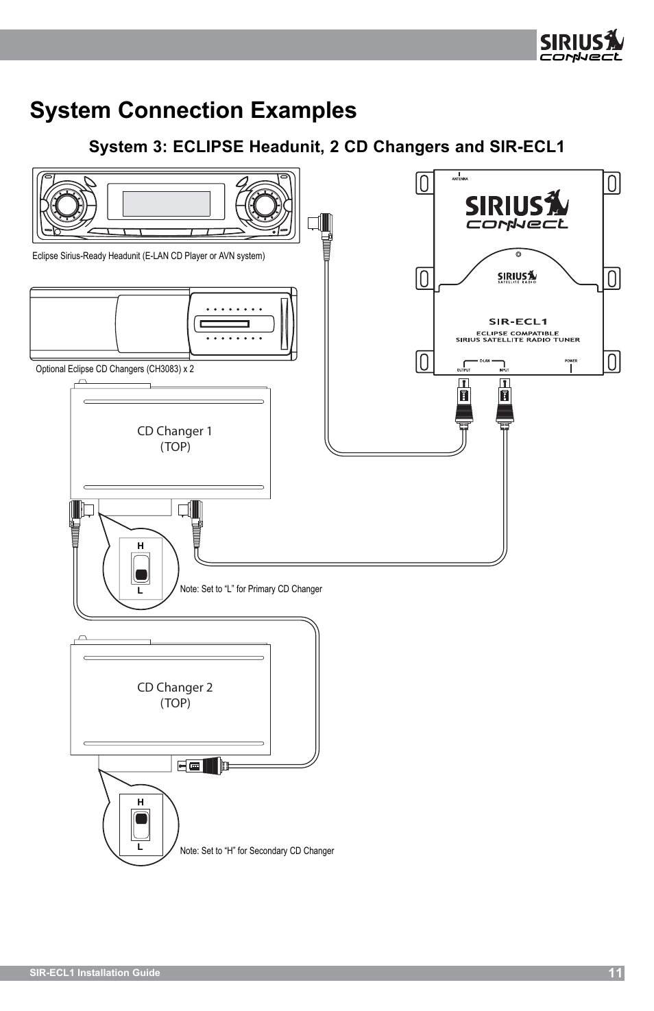 System connection examples | Sirius Satellite Radio SIR-ECL1 User Manual | Page 11 / 16