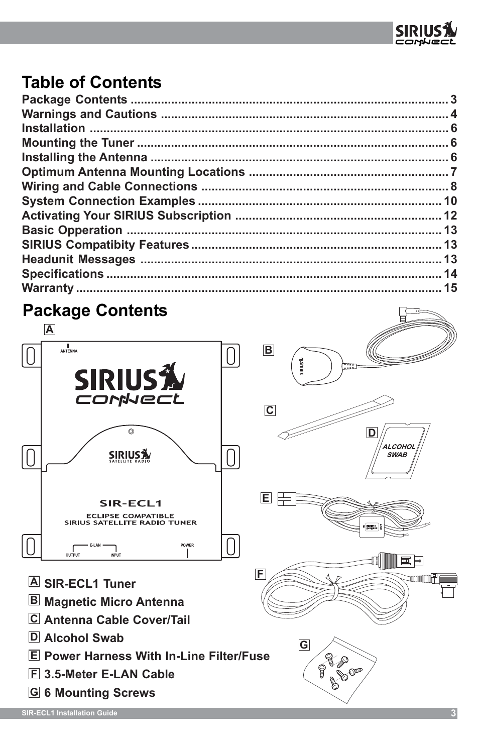 Sirius Satellite Radio SIR-ECL1 User Manual | Page 3 / 16