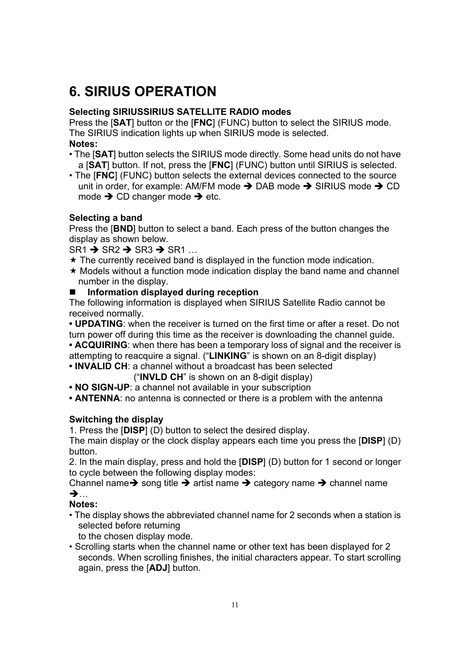Sirius operation | Sirius Satellite Radio SIR-CL1 User Manual | Page 12 / 16