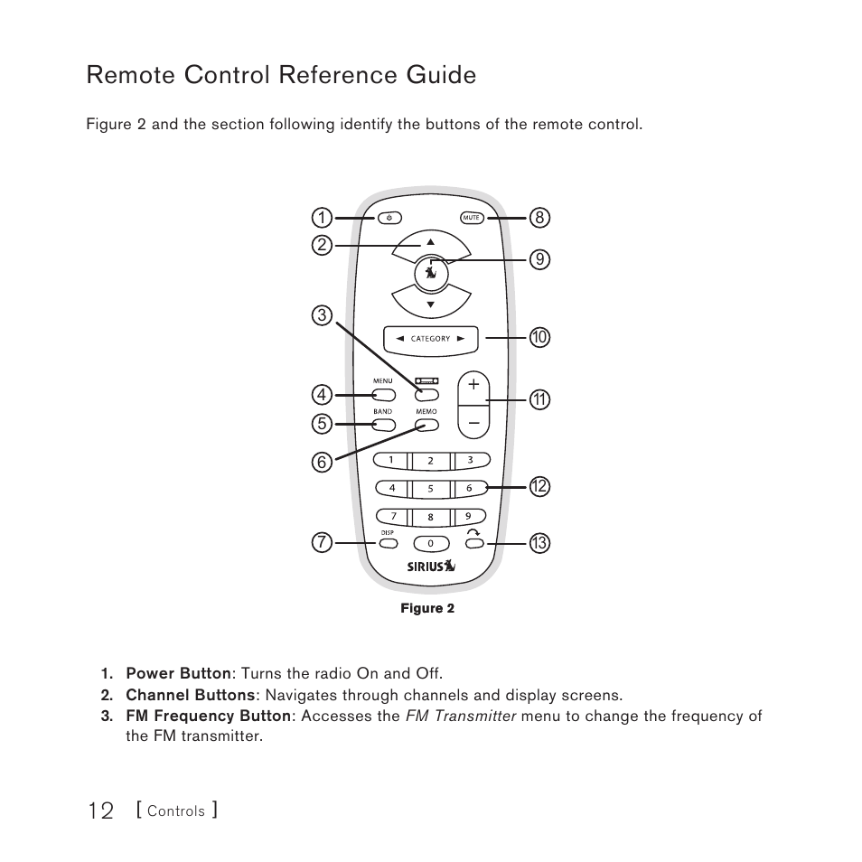 Remote control reference guide | Sirius Satellite Radio 3 User Manual | Page 14 / 58