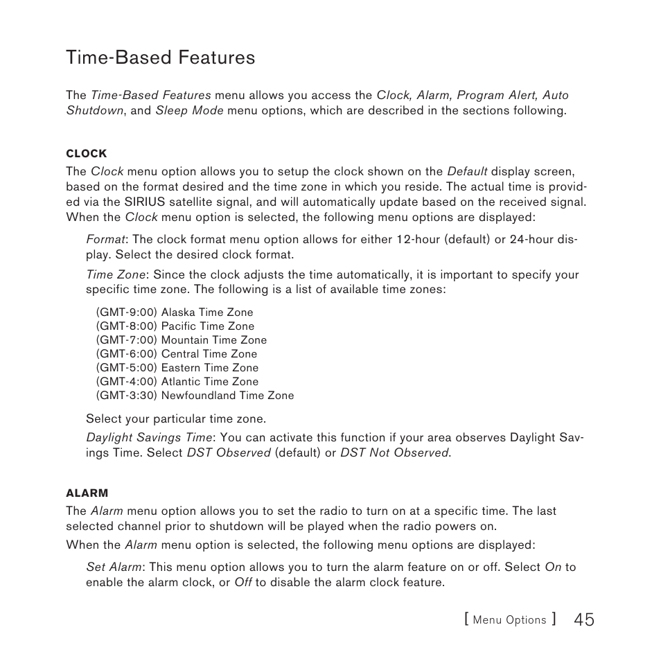 Time-based features | Sirius Satellite Radio 3 User Manual | Page 47 / 58