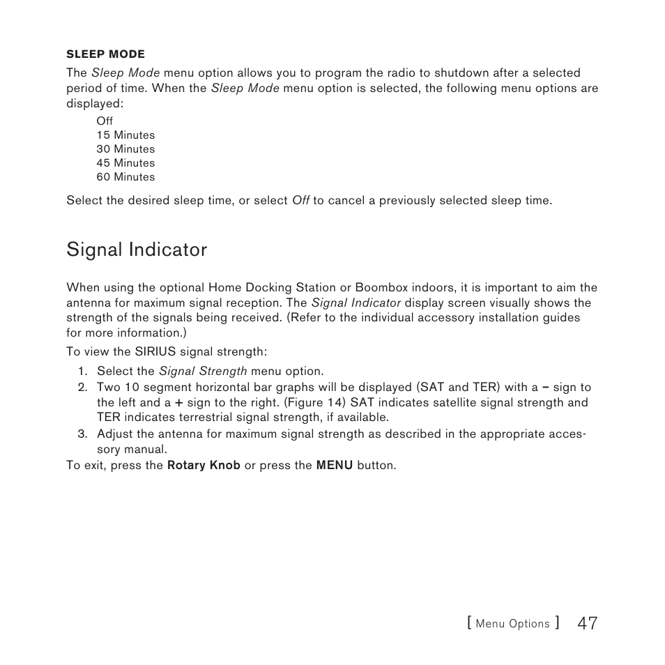 Signal indicator | Sirius Satellite Radio 3 User Manual | Page 49 / 58
