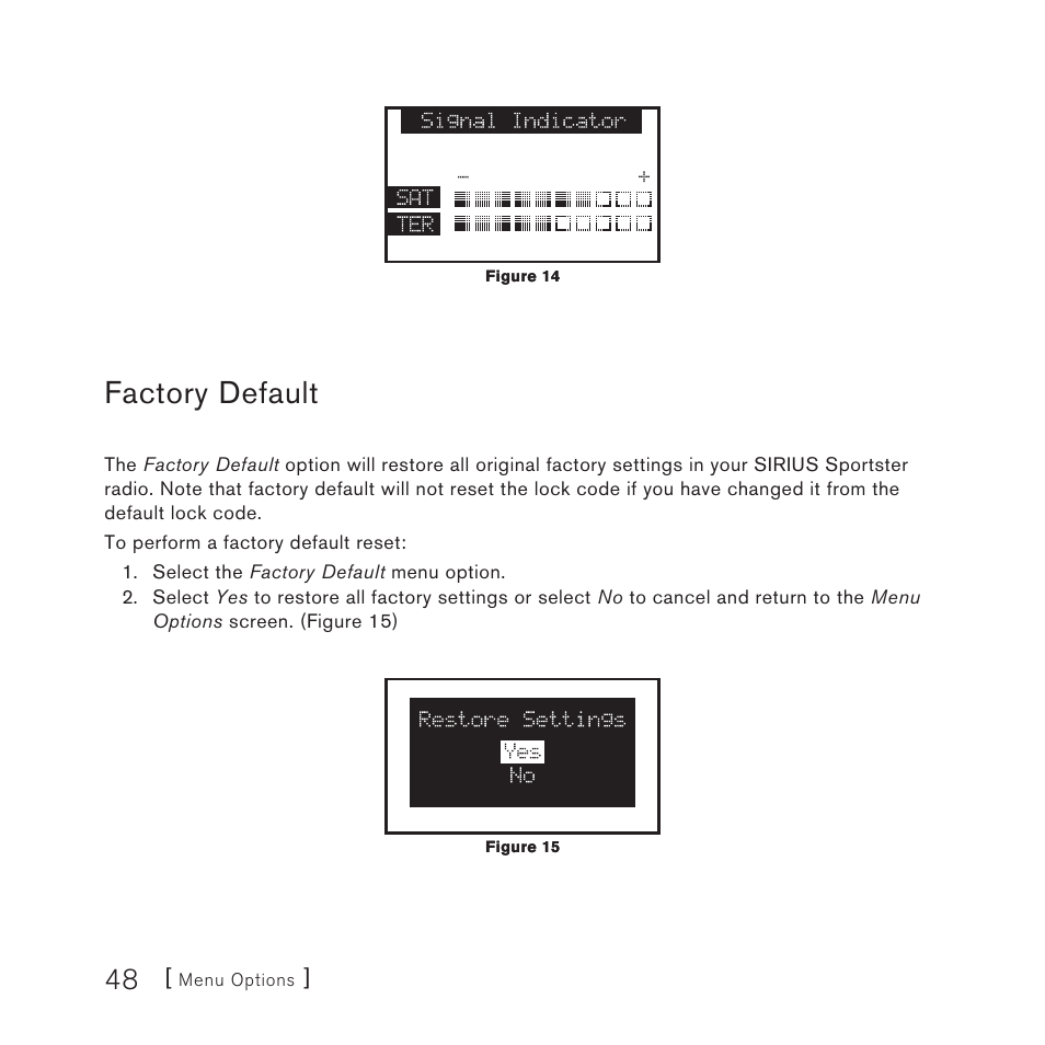 Factory default | Sirius Satellite Radio 3 User Manual | Page 50 / 58