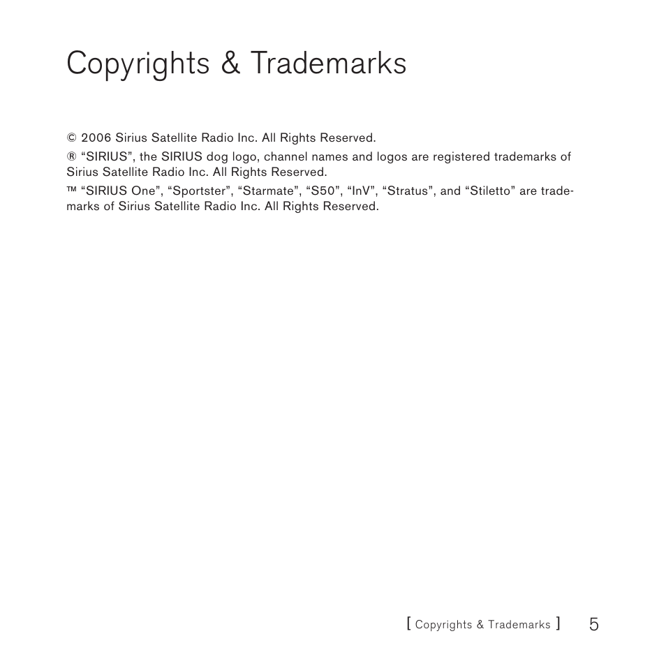 Copyrights & trademarks | Sirius Satellite Radio FMDA25 User Manual | Page 5 / 12