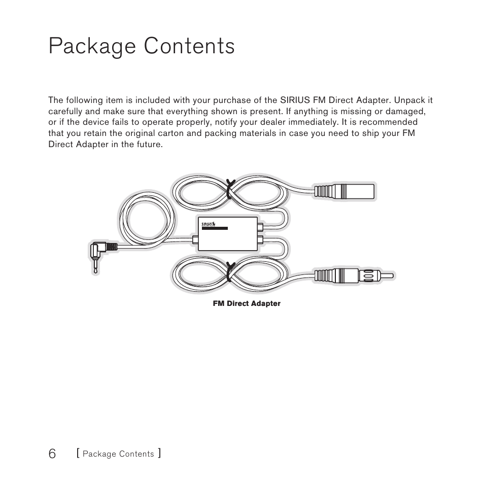 Package contents | Sirius Satellite Radio FMDA25 User Manual | Page 6 / 12