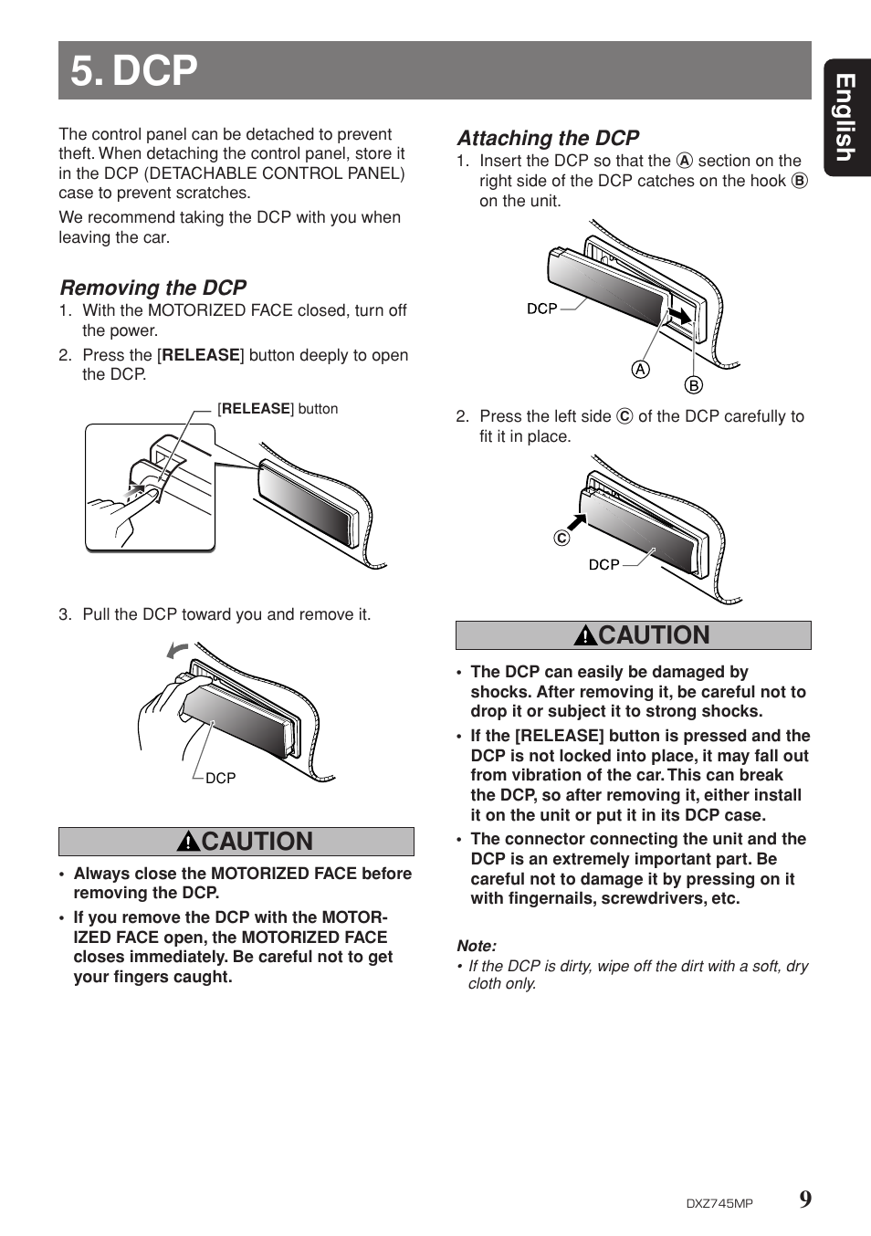 9english, Caution | Sirius Satellite Radio DXZ745MP User Manual | Page 9 / 37