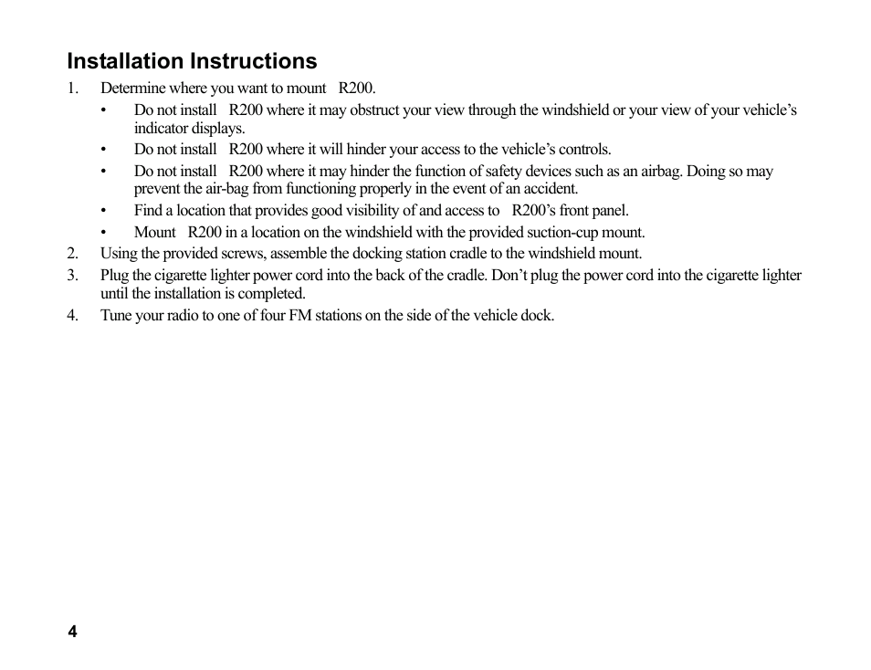 Installation instructions | Sirius Satellite Radio SR200 User Manual | Page 10 / 43