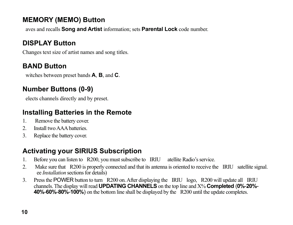 Sirius Satellite Radio SR200 User Manual | Page 16 / 43