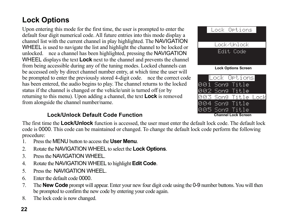 Lock options | Sirius Satellite Radio SR200 User Manual | Page 28 / 43