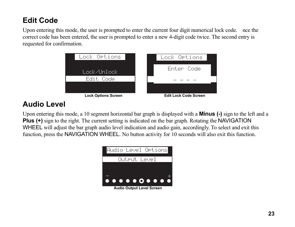 Edit code, Audio level | Sirius Satellite Radio SR200 User Manual | Page 29 / 43