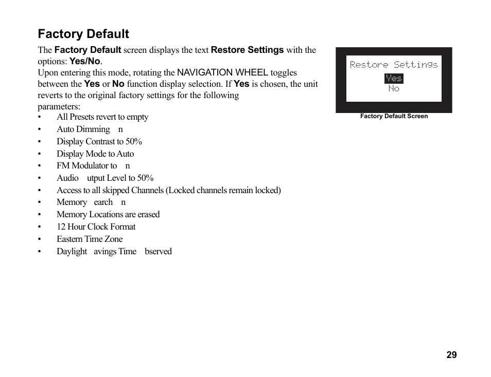 Factory default | Sirius Satellite Radio SR200 User Manual | Page 35 / 43