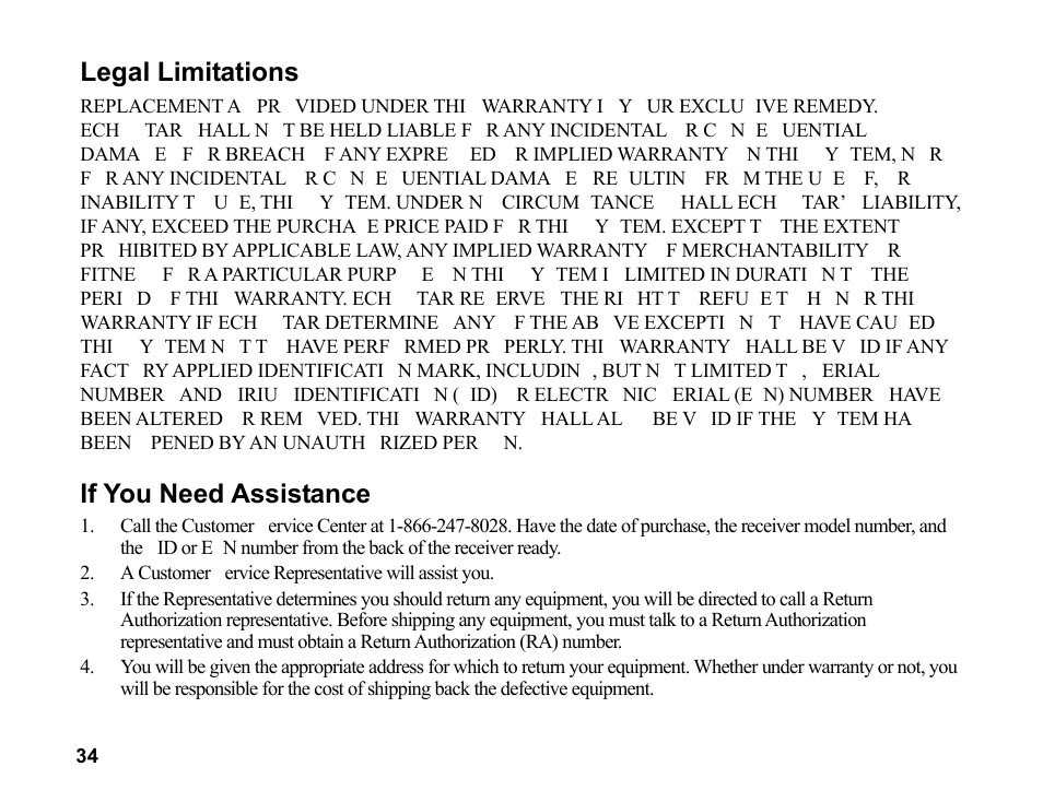 Legal limitations, If you need assistance | Sirius Satellite Radio SR200 User Manual | Page 40 / 43