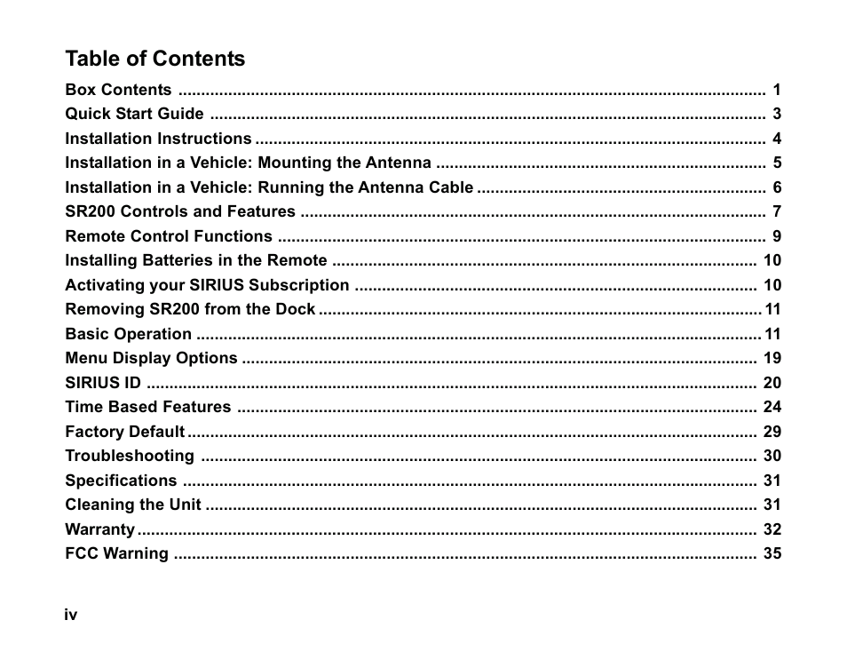 Sirius Satellite Radio SR200 User Manual | Page 6 / 43