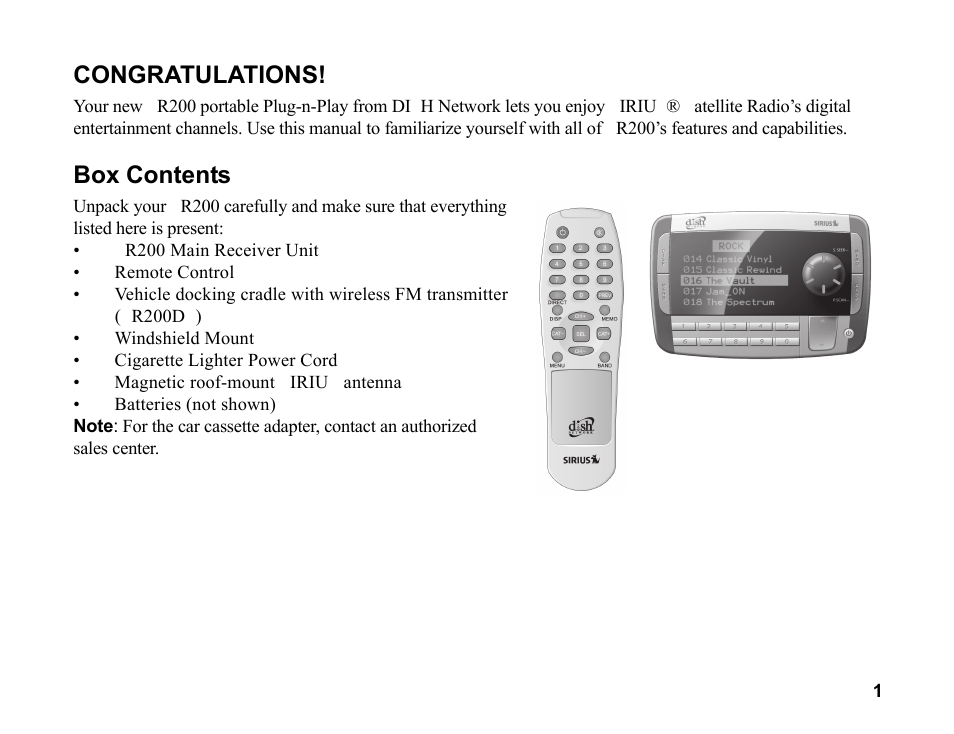 Box contents | Sirius Satellite Radio SR200 User Manual | Page 7 / 43