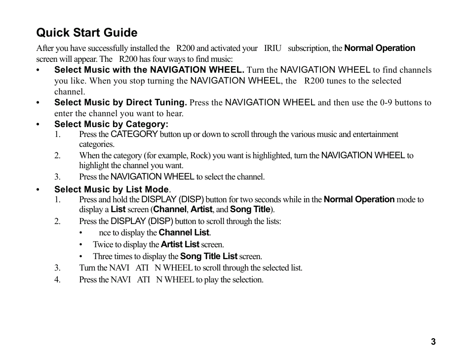 Quick start guide | Sirius Satellite Radio SR200 User Manual | Page 9 / 43