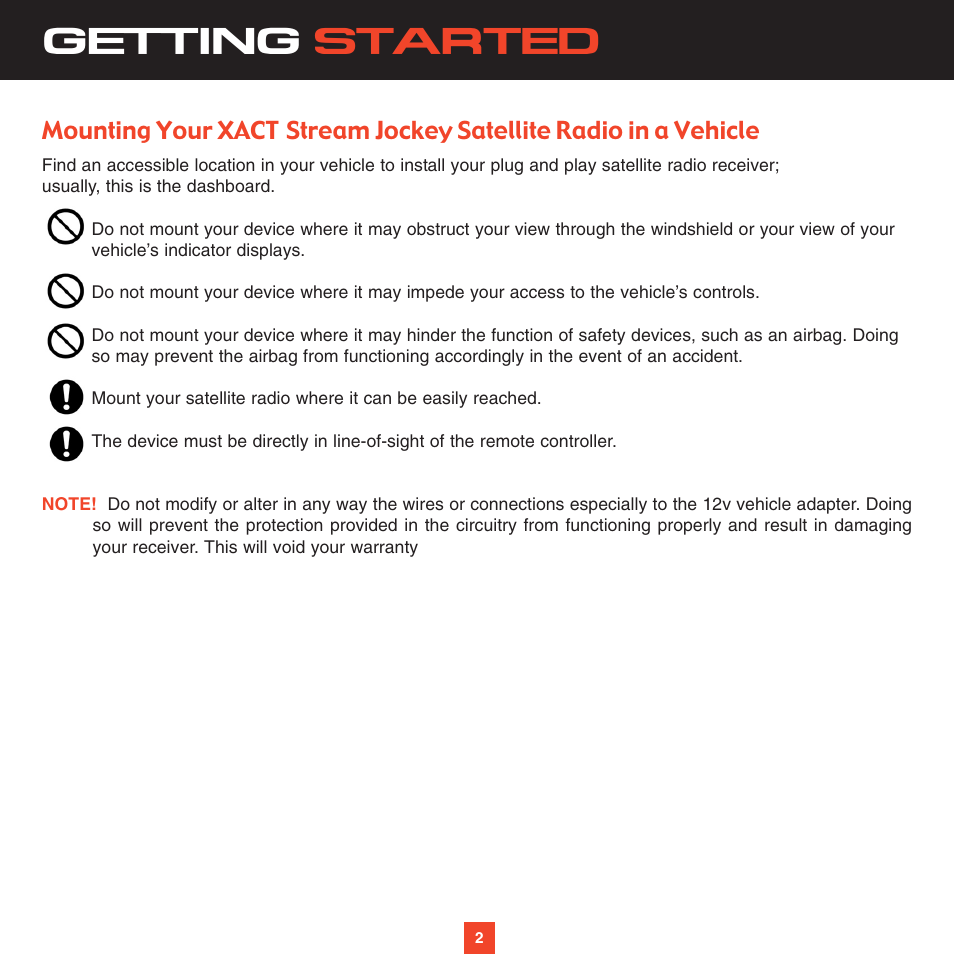 Getting started | Sirius Satellite Radio XS021 User Manual | Page 6 / 12