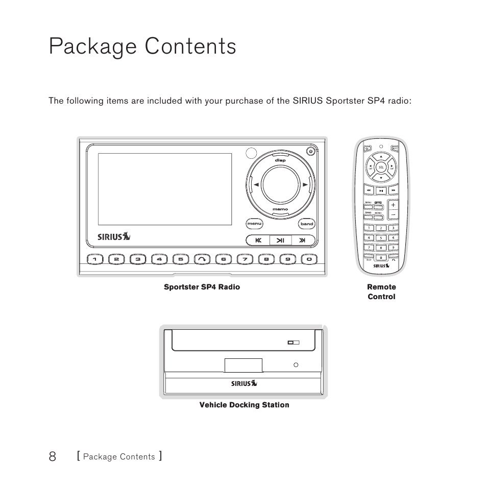 Package contents | Sirius Satellite Radio Sirius Starmate 4 User Manual | Page 10 / 64