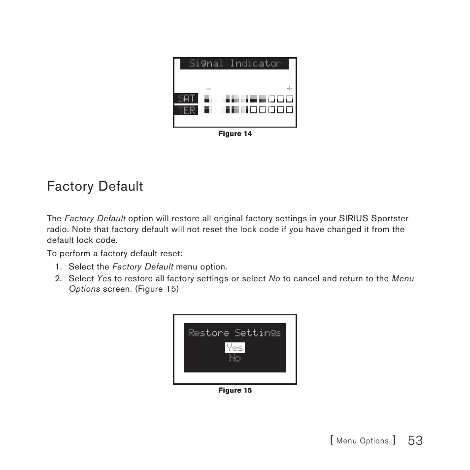 Factory default | Sirius Satellite Radio Sirius Starmate 4 User Manual | Page 55 / 64