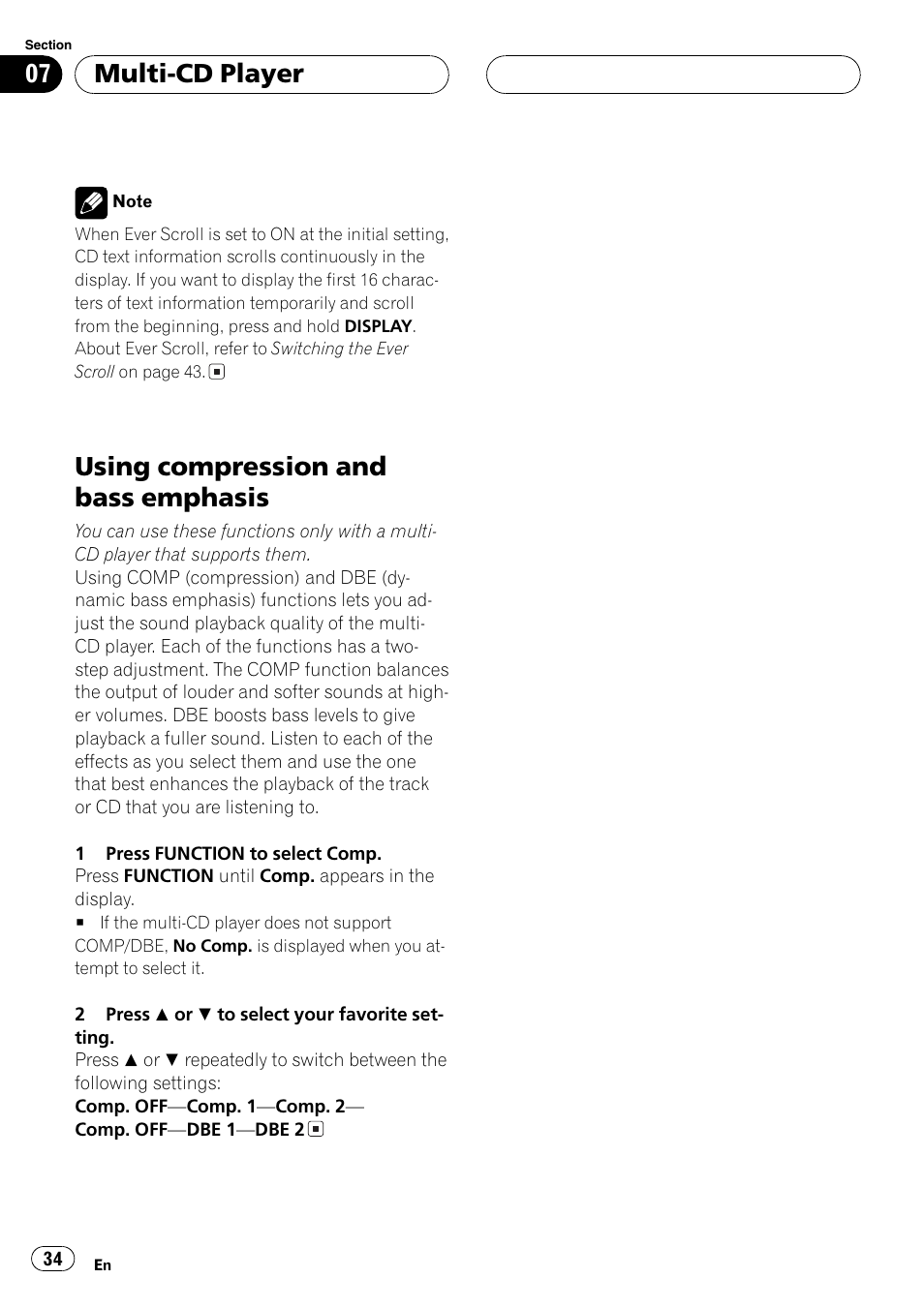 Compression & bass emphasis, Using compression and bass emphasis, Multi-cd player | Sirius Satellite Radio DEH-P6700MP User Manual | Page 34 / 66