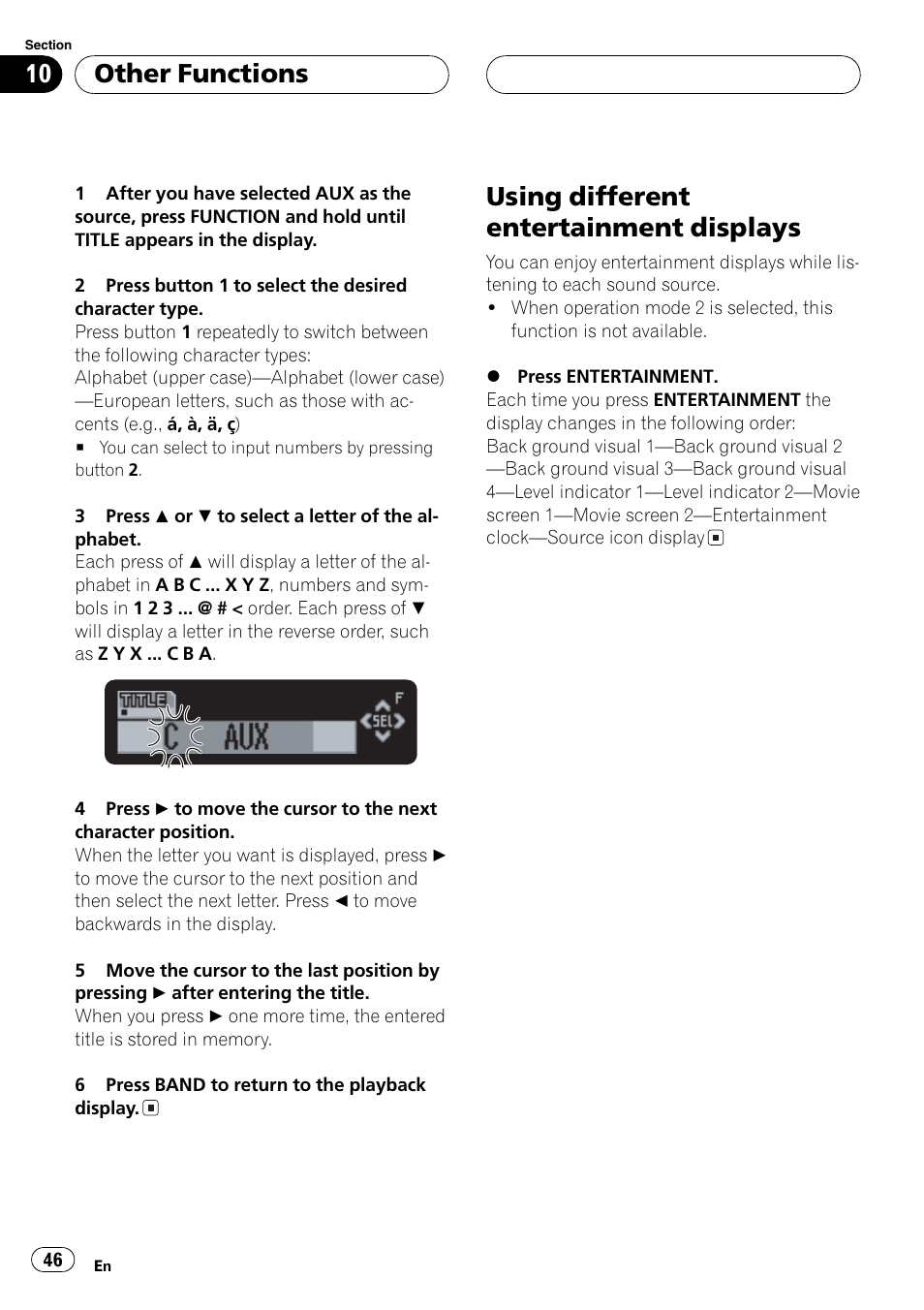 Using different entertainment displays, Other functions | Sirius Satellite Radio DEH-P6700MP User Manual | Page 46 / 66