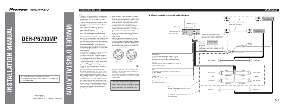 Wiring, Inst alla tion manual manuel d’inst alla tion, Deh-p6700mp | Connecting the units <english | Sirius Satellite Radio DEH-P6700MP User Manual | Page 59 / 66