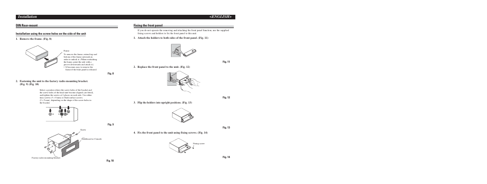 Iso mount, Fixing faceplate to unit, Installation <english | Din rear-mount, Fixing the front panel | Sirius Satellite Radio DEH-P6700MP User Manual | Page 62 / 66