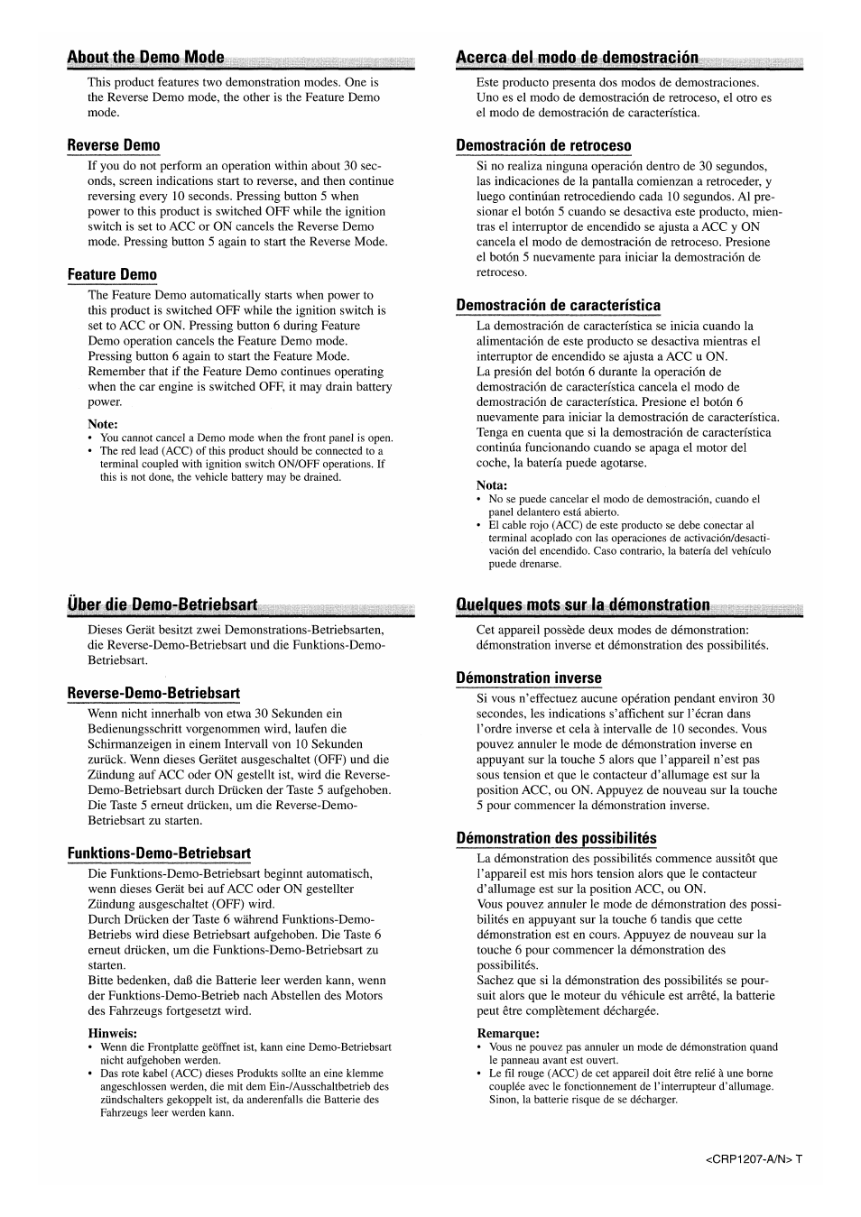 Note - demo mode | Sirius Satellite Radio DEH-P6700MP User Manual | Page 64 / 66
