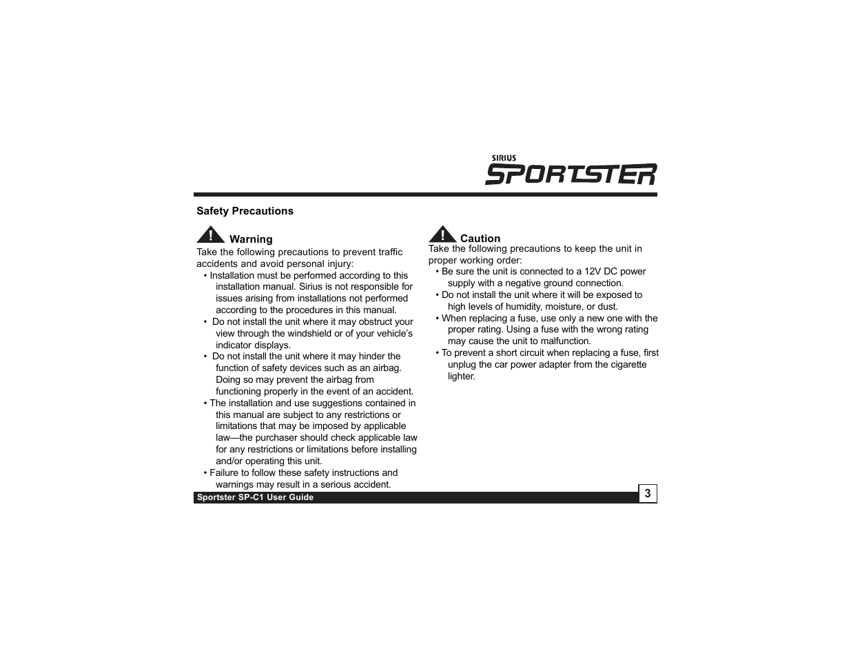 Sirius Satellite Radio Sportster SP-C1 User Manual | Page 3 / 12