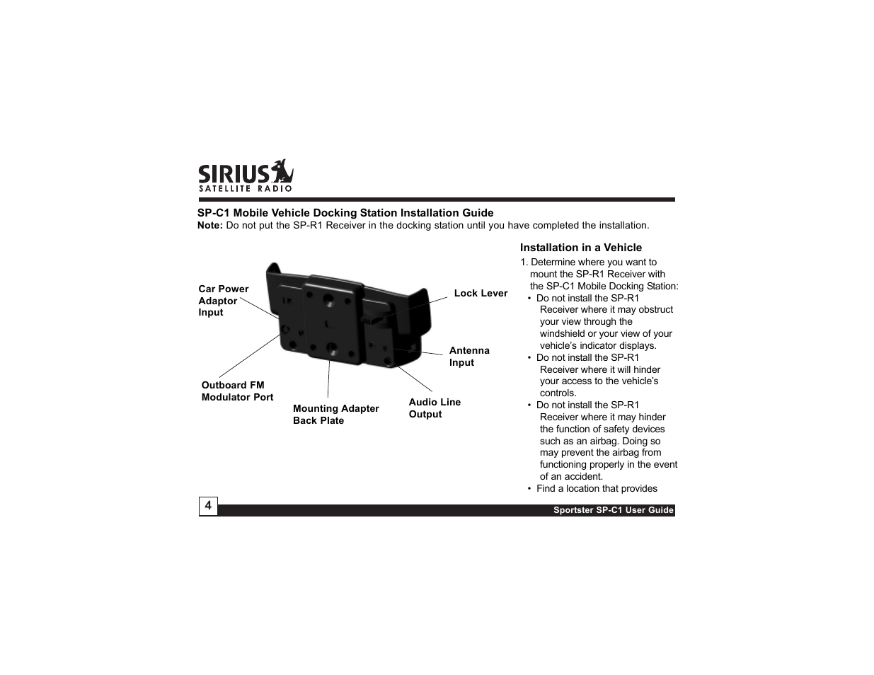 Sirius Satellite Radio Sportster SP-C1 User Manual | Page 4 / 12