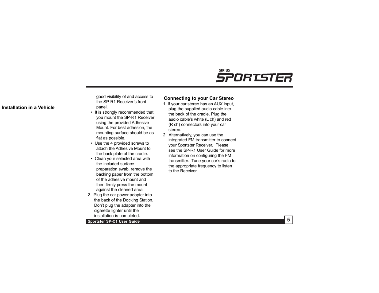 Sirius Satellite Radio Sportster SP-C1 User Manual | Page 5 / 12